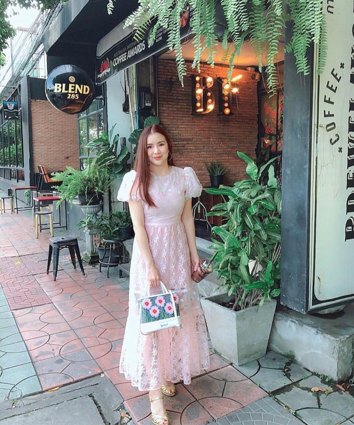 เดรสเกาหลี พร้อมส่ง เดรสตัวยาว สีชมพู