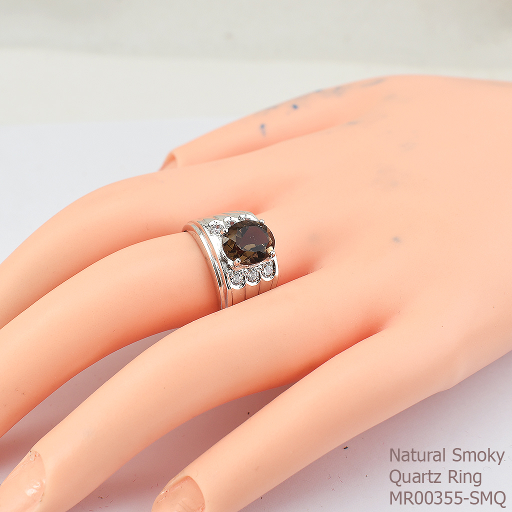SKJewelryFactory แหวนชาย พลอยแท้ สีควันบุหรี่ พลอยสโมกกี้ควอทซ์แท้ MR00355-SMQ
