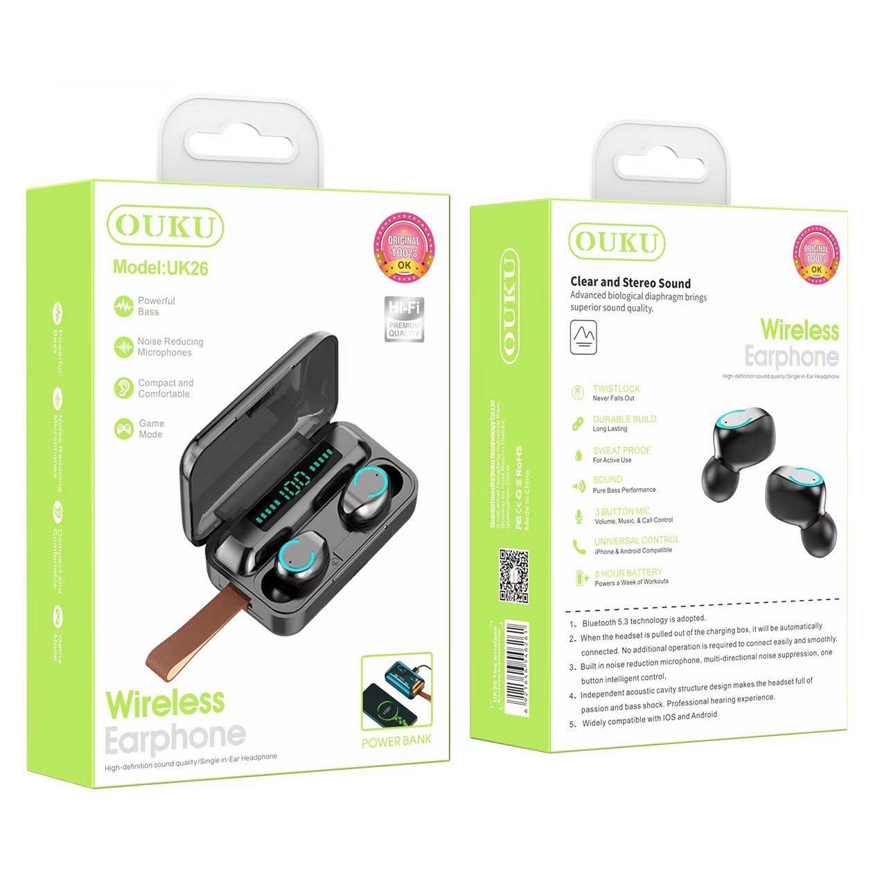 OUKU UK26 หูฟังบลูทูธไร้สายพร้อมตลับชาร์จ TWS wireless headset V.5.3