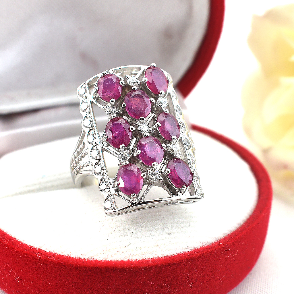 SKJewelryfactory แหวนเงินทับทิมแท้ สไตล์หรูหราอลังการ ER00841-RBY