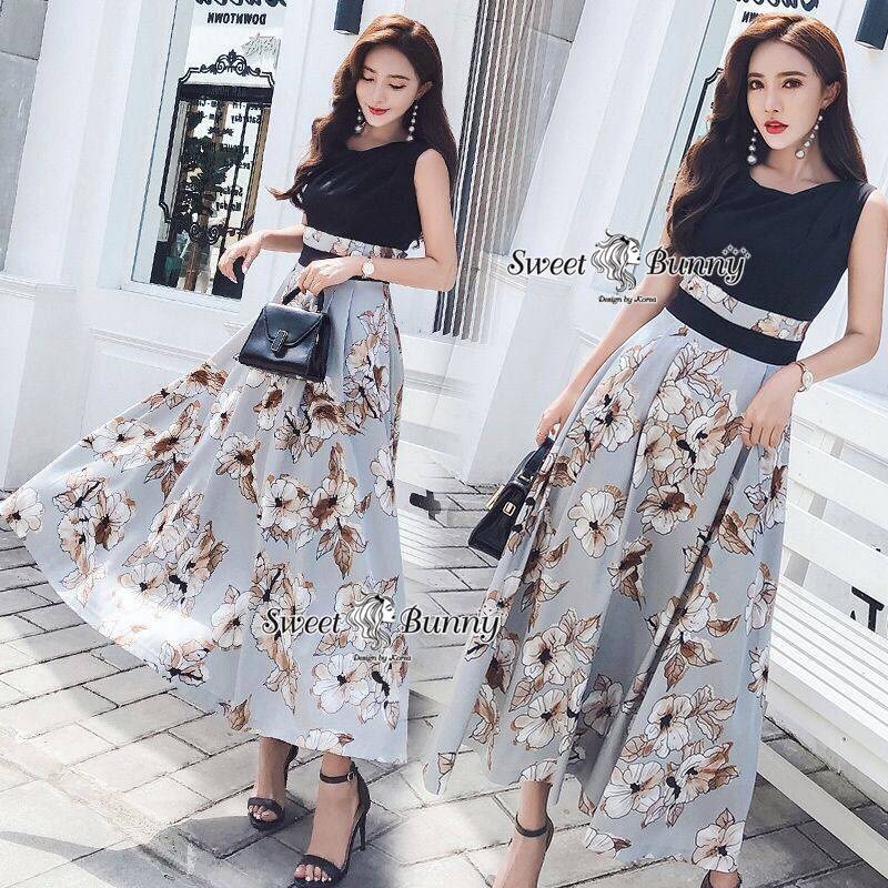 ชุดเดรสเกาหลี พร้อมส่ง เดรสทรงเอวสูงจับจีบ