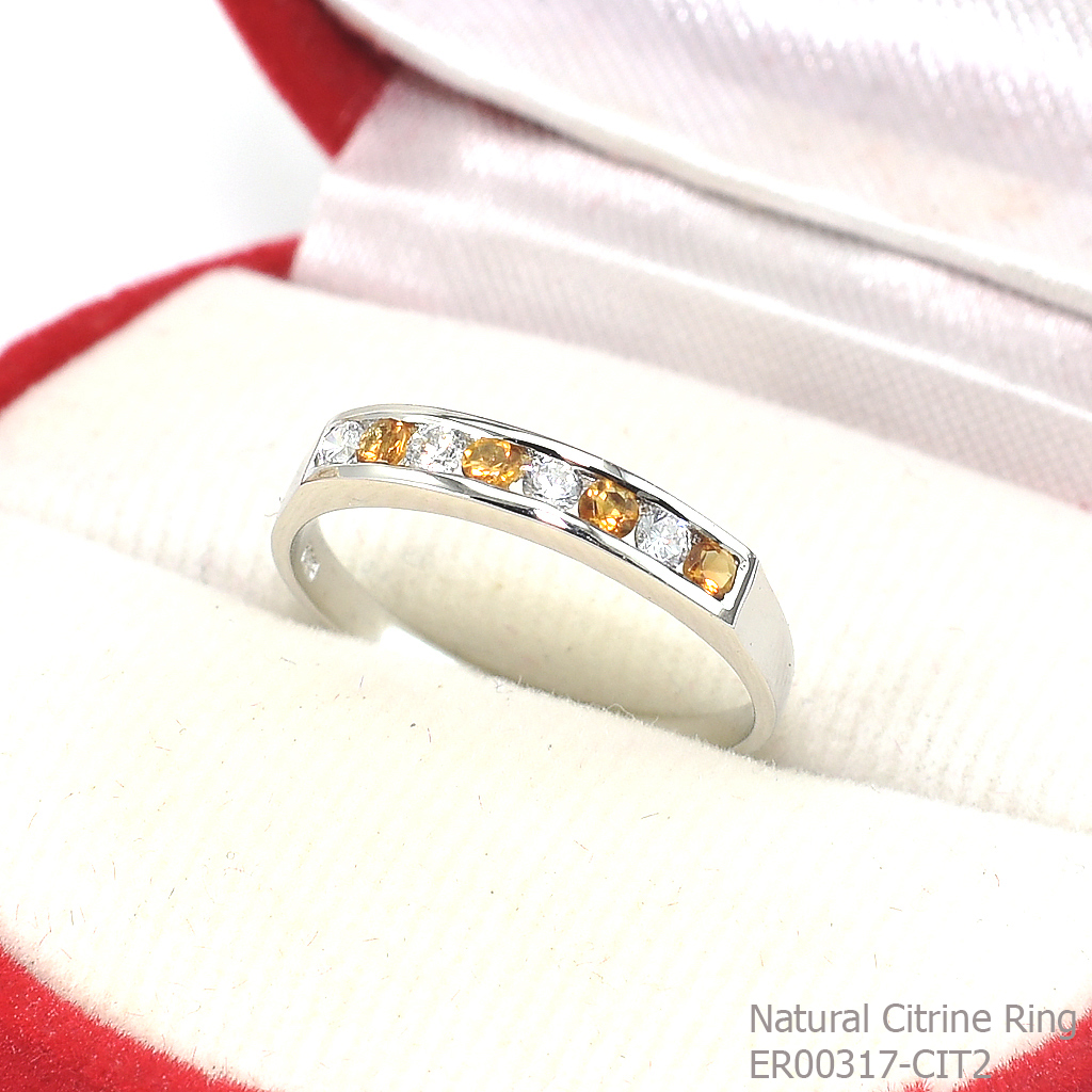 SKJewelryfactory แหวนเเถว พลอยซิทรินแท้ สลับเพชร สไตล์เรียบๆ ทรงนี้ฮิตตลอดกาล ER00317-CIT2