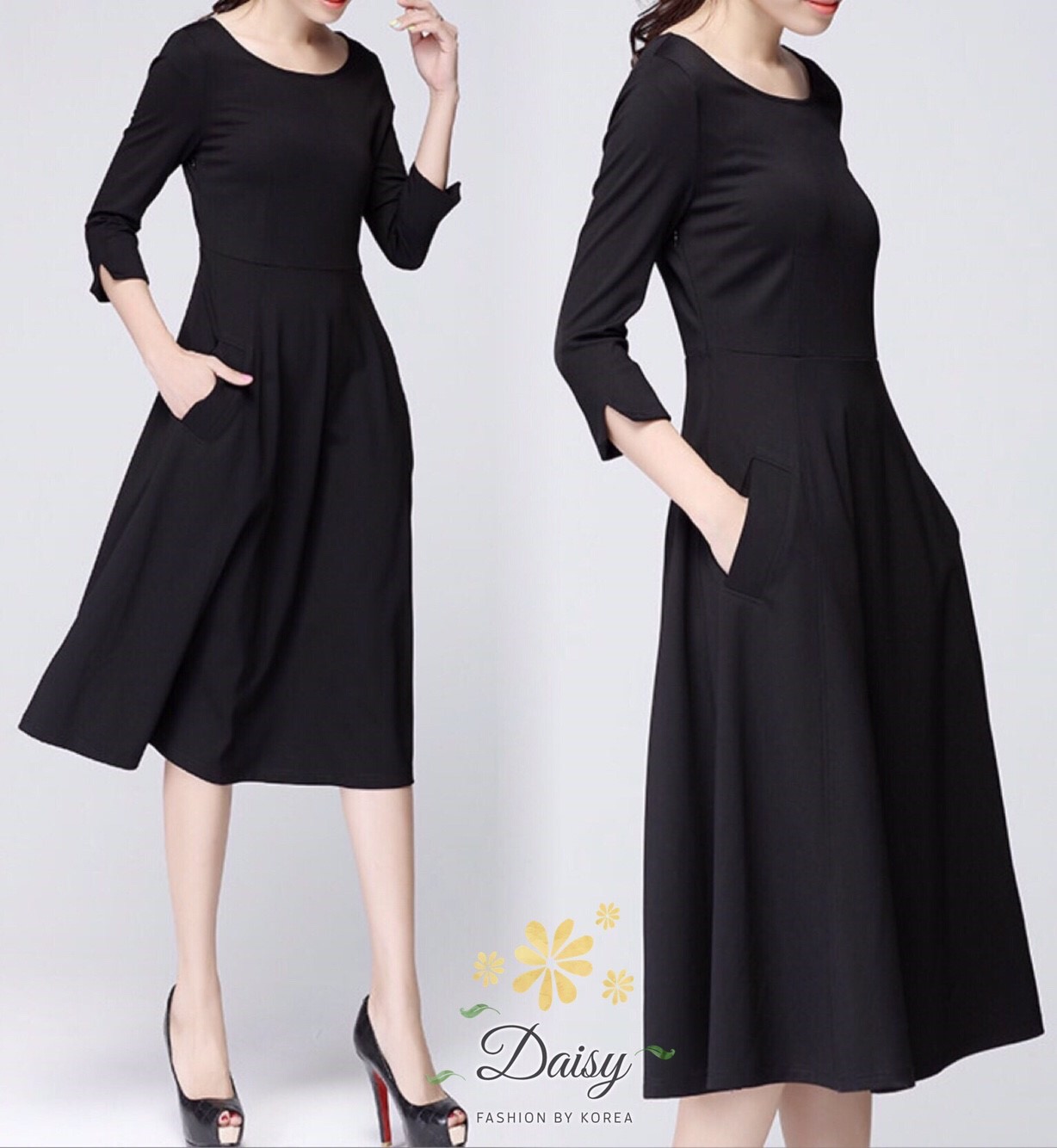 พร้อมส่ง ชุดเดรสผ้ายืดคอตตอนผสมโพลี่
