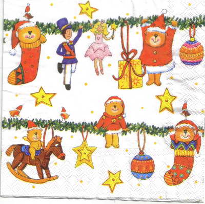 ภาพคริสต์มาส Santa Bear Angel หทาร ornament เป็นภาพแนวยาว กระดาษแนพกิ้นสำหรับทำงาน เดคูพาจ Decoupage Paper Napkins ขนาด 33X33cm
