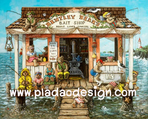 กระดาษเดคูพาจพิมพ์ลาย สำหรับทำงาน เดคูพาจ Decoupage งานฝีมือ งาน Handmade แนวภาพ หมี เท็ดดี้ แบร์ Teddy bear กับเพื่อน บ้านริมทะเล (pladao design)
