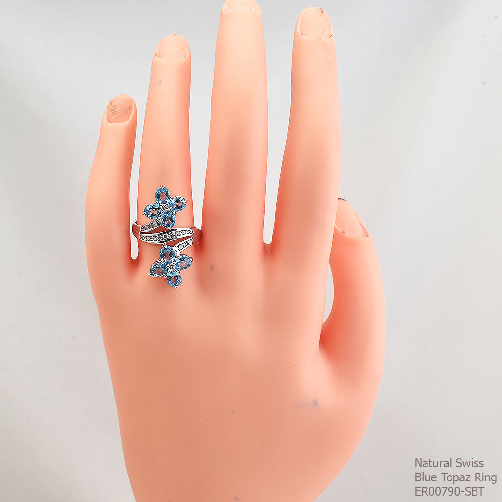 SKJewelryfactory แหวนเงินแท้ 92.5% ฝังพลอยสวิสบลูโทปาซแท้ ดีไซด์สุดหรู ER00790-SBT