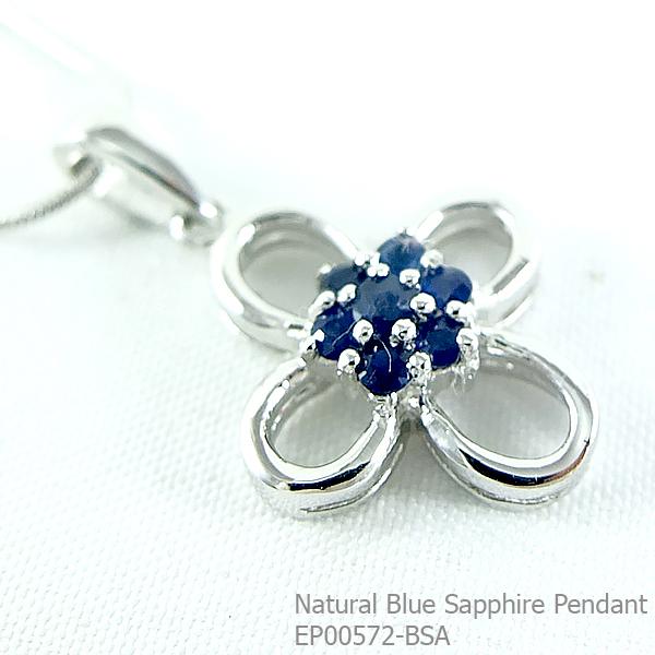 SKJewelryFactory EP00572-BSA จี้พลอยไพลินแท้ ดีไซน์สไตล์ไม้กางเขน ตัวเรือนทำจากเงินแท้