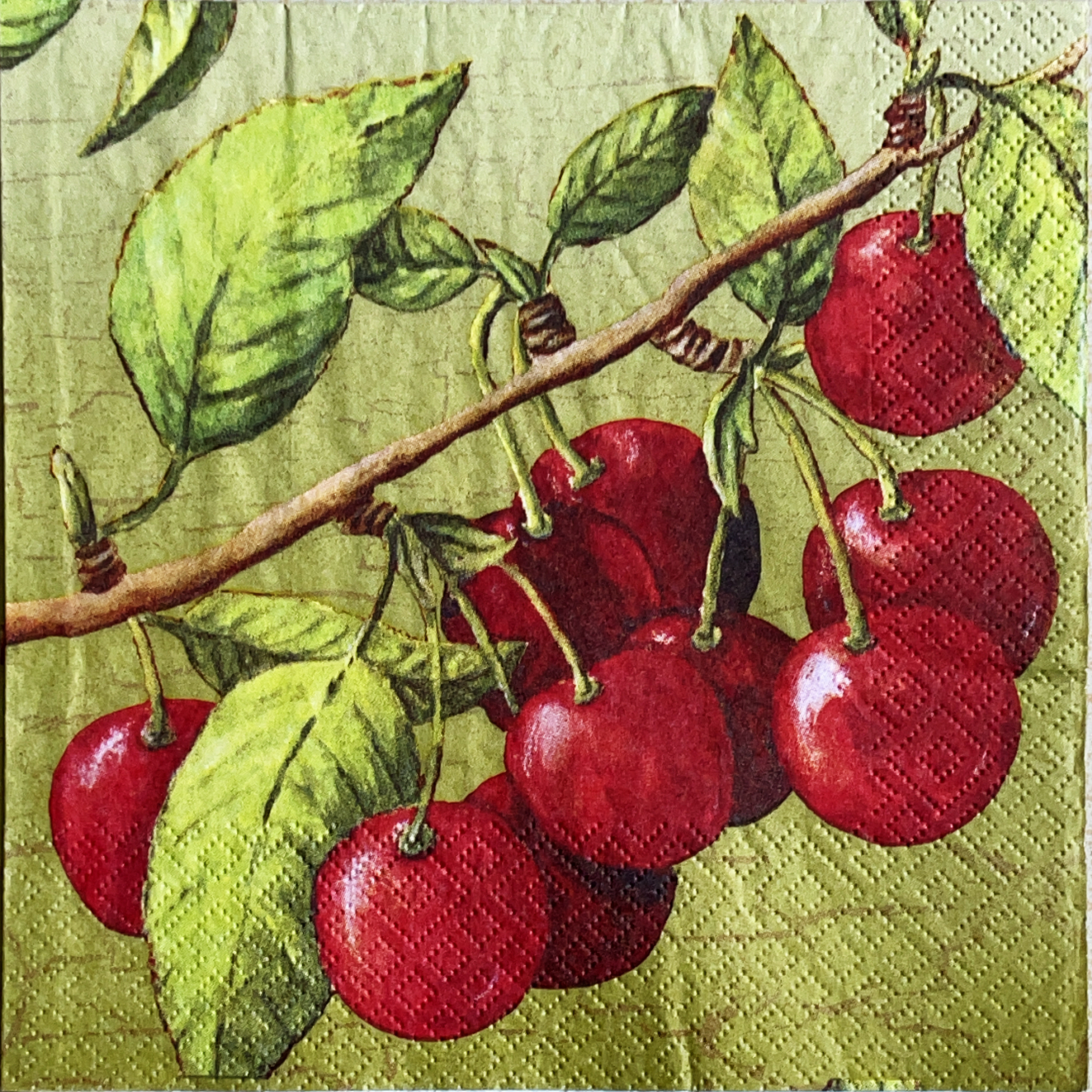 แนวภาพ วินเทจ ผลไม้ เชอร์รี่ Cherry เป็นภาพบล็อค 4 กระดาษแนพกิ้นสำหรับทำงาน เดคูพาจ Decoupage Paper Napkins ขนาด 33X33cm