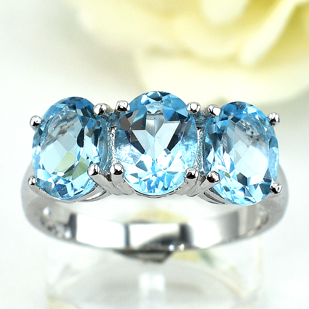 SKJewelryfactory แหวนเงินแท้ ฝังสกายบลูโทปาซแท้ ดีไซด์พลอยโดดเด่น ER01769-BTP