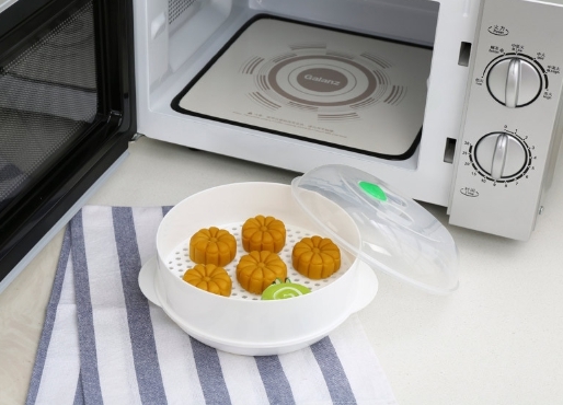 กล่องนึ่ง อุ่น อาหารใส่ไมโครเวฟ กล่องนึ่่ง อุ่น แยกชั้นพร้อมฝาปิด กล่องอาหารใส่ไมโครเวฟได้ สีขาว