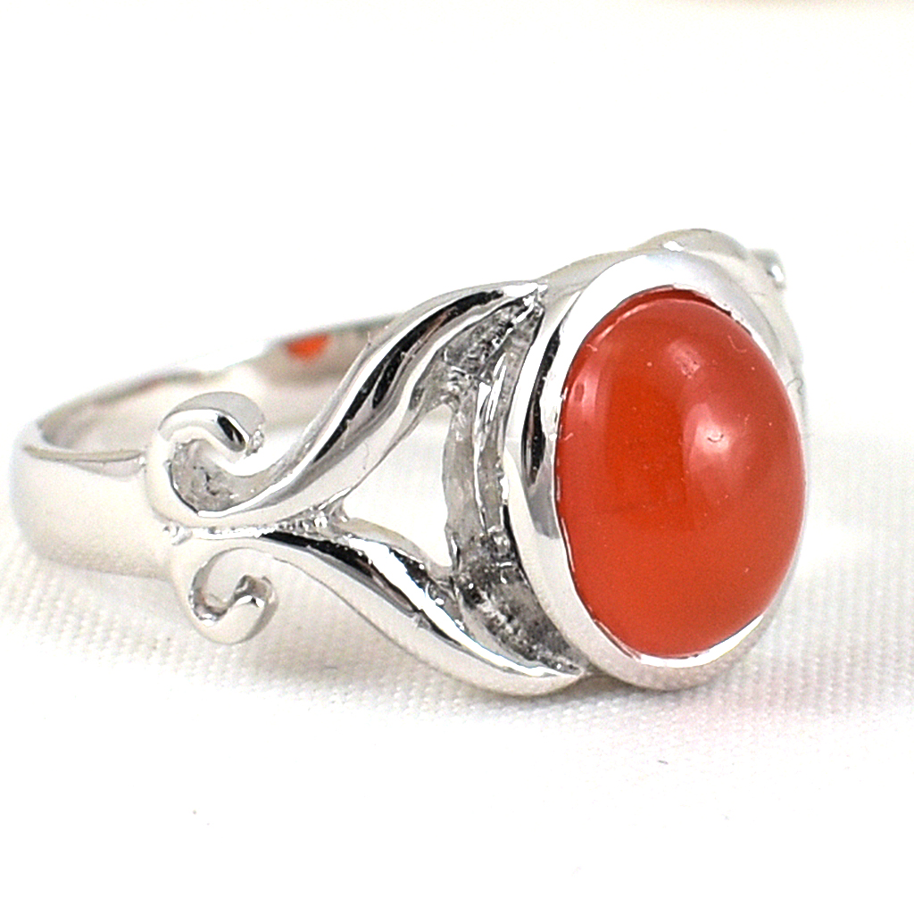 SKJewelryfactory แหวนเงินแท้ 92.5% ฝังพลอยคาร์เนเลี่ยนแท้ สีส้มสดใส ER02414-CNL