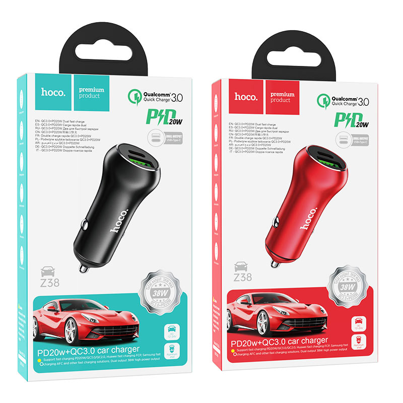 หัวชาร์จในรถ Hoco Car charger “Z38 Resolute” PD20W + QC3.0