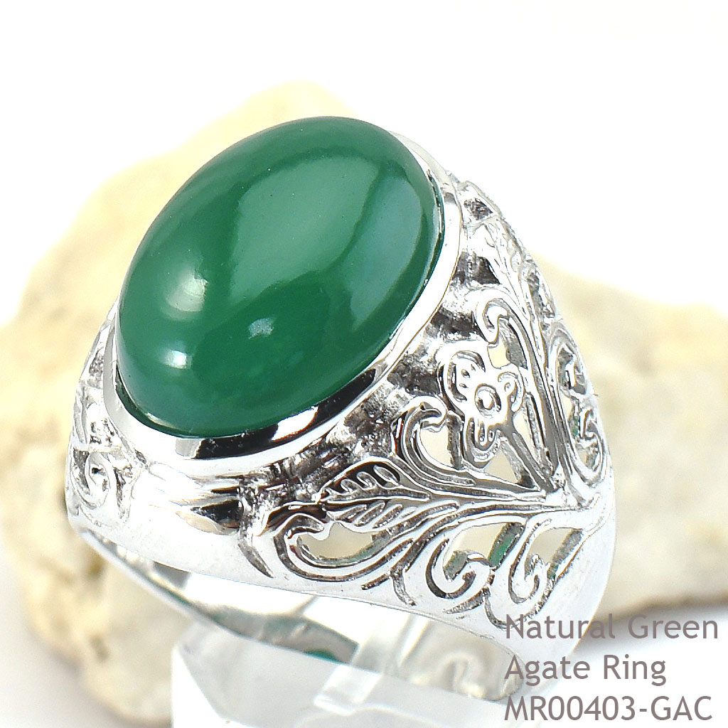 SKJewelryFactory แหวนกรีนอะเกทแท้ สีเขียวสดใส คล้ายหยกสุดๆ MR00403-GAC