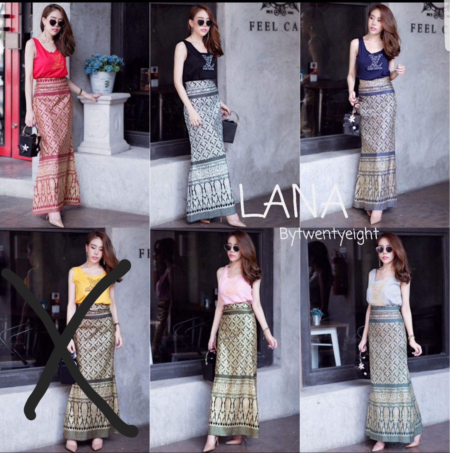 เสื้อผ้าเกาหลี พร้อมส่ง เสื้อกล้ามงานปัก LV กับ ผ้าถุง