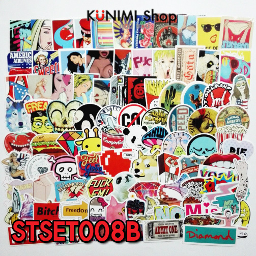 STSET008B (เซ็ต100ชิ้น) สติกเกอร์ ลายการ์ตูน กราฟิตี้ ติดรถยนต์, มอเตอร์ไซต์, จักรยาน, กระเป๋า, ติดผนัง ของใช้ต่างๆ สติกเกอร์PVCกันน้ำ ลายสวย เก๋ น่ารัก มีสไตล์ เท่ห์ ไม่ซ้ำใคร