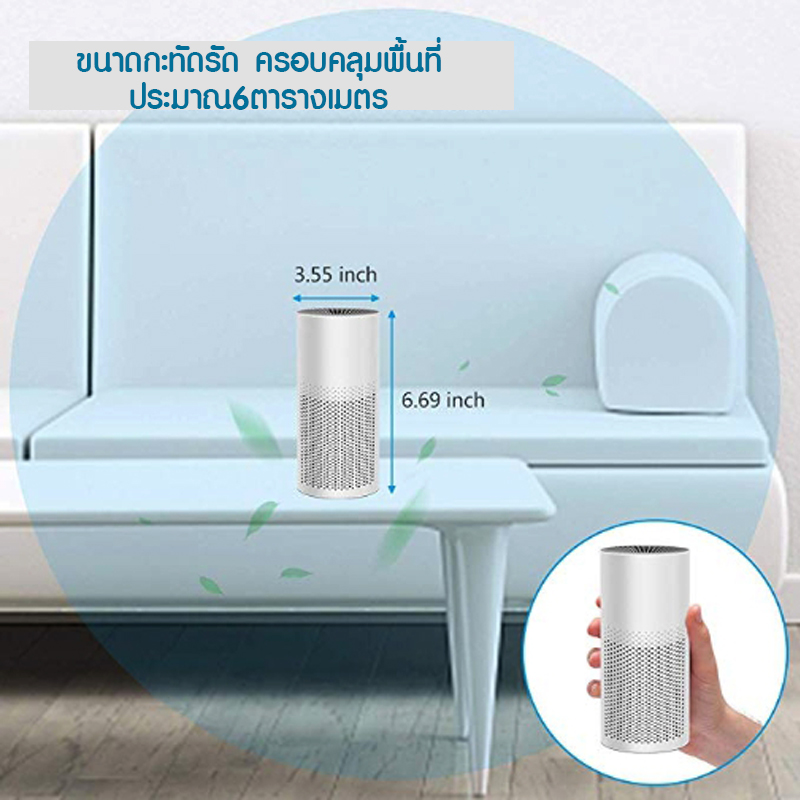 เครื่องฟอกอากาศ แบบพกพา Mini Air Purifier สามารถเชื่อมต่อกับโทรศัพท์มือถือ ที่พลังงานมือถือ 10,000mAh สามารถทำงานได้ 10 ชั่วโมง และสามารถเสียบกับช่องในรถยนต์ได้