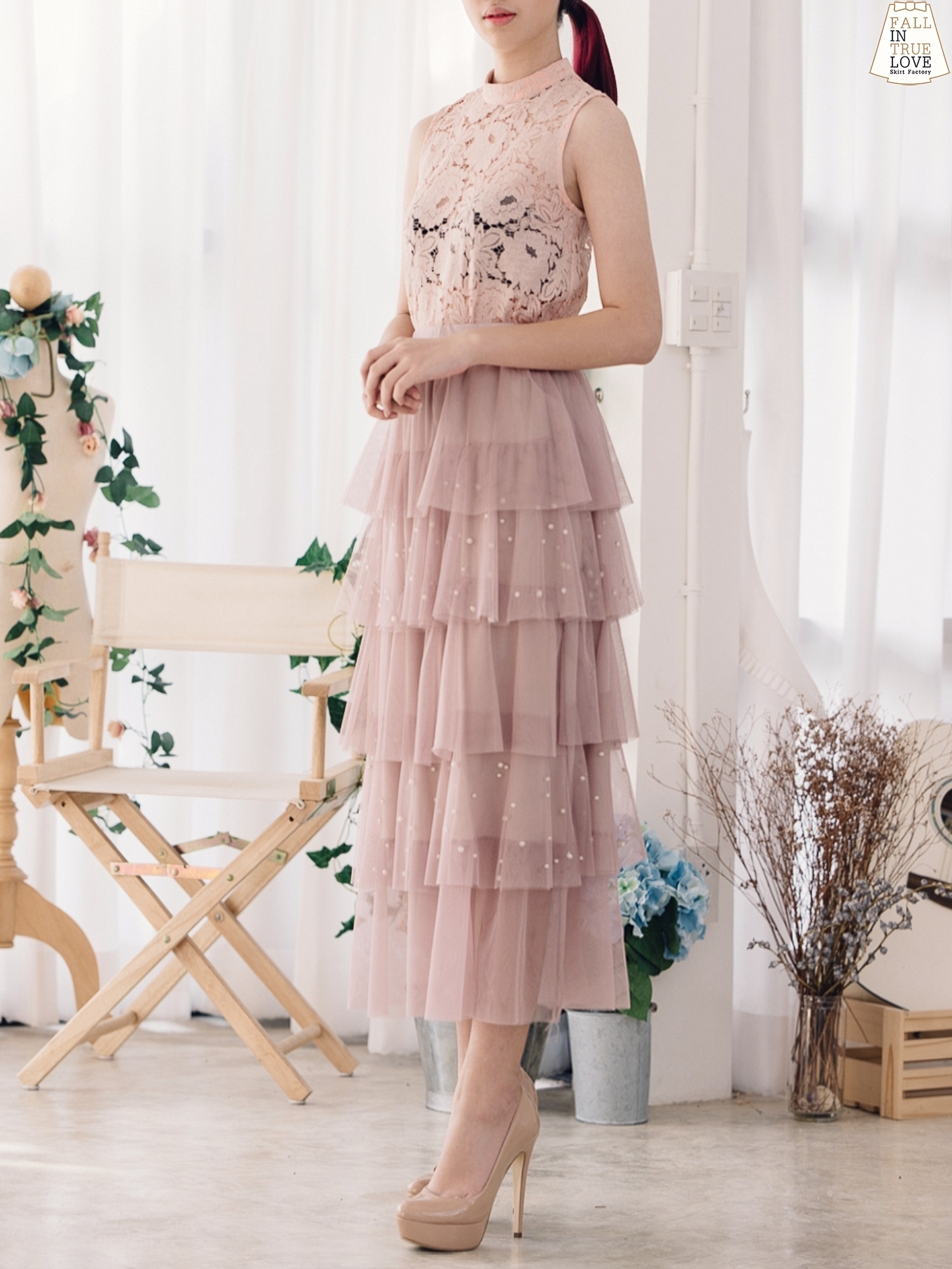 พร้อมส่ง กระโปรง ผ้าตาข่าย มุ้งยาว 5 ส่วน