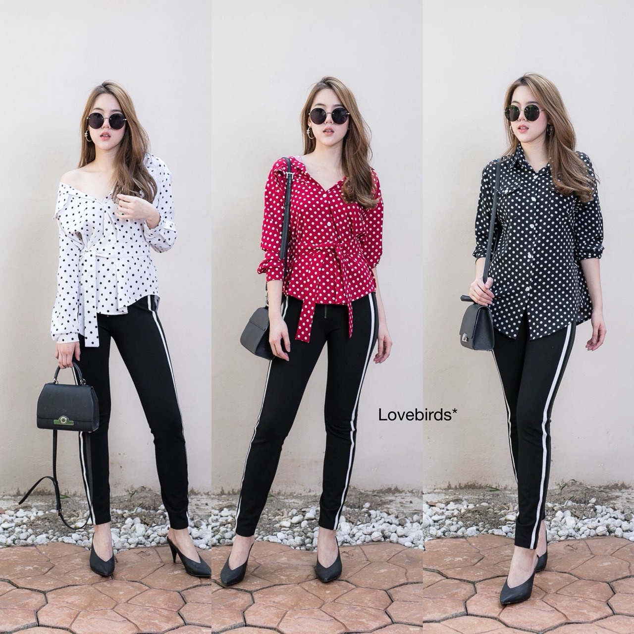 เสื้อเกาหลี พร้อมส่ง เสื้อโปก้าดอท