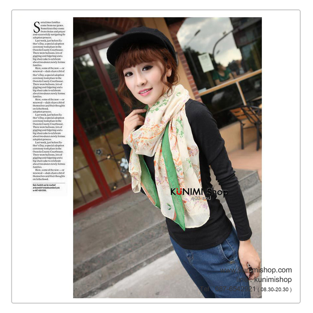 PR020 ผ้าพันคอแฟชั่น ผ้าคลุมไหล ลายสวย เก๋ งานดี ผ้าฝ้าย แบบบาง