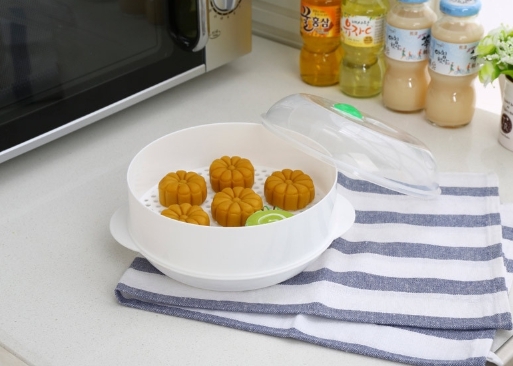 กล่องนึ่ง อุ่น อาหารใส่ไมโครเวฟ กล่องนึ่่ง อุ่น แยกชั้นพร้อมฝาปิด กล่องอาหารใส่ไมโครเวฟได้ สีขาว