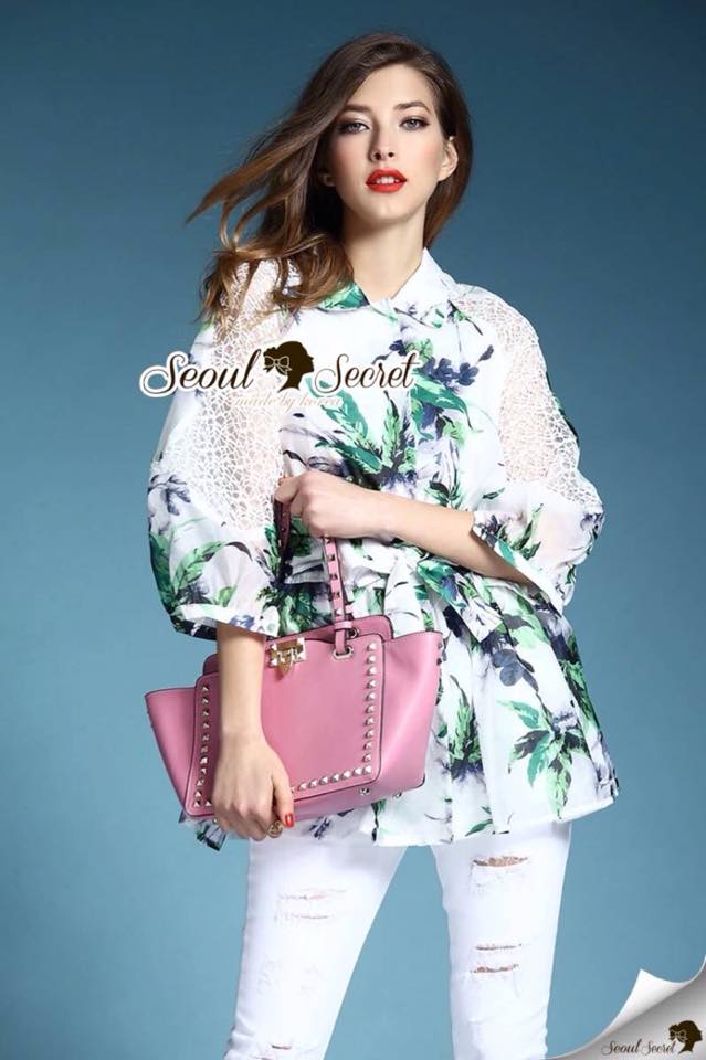 พร้อมส่ง เชิ้ตทรงปล่อยๆ เก๋ๆ ด้วยงานพิมพ์ลายใบไม้