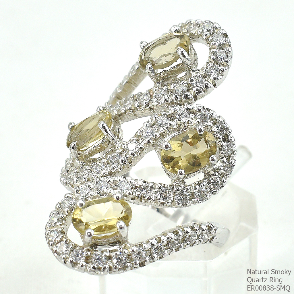 SKJewelryFactory แหวนเงินแท้ 92.5% ฝังพลอยสโมกกี้ควอทซ์แท้ ER00838-SMQ