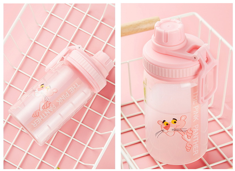 ขวดน้ำ ขวดนม Pink Panther พกพา แก้ว borosilicate ฝาดื่ม หมุนปิด มี 2 ขนาด 400 /500 ml.