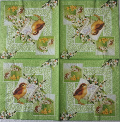แนวภาพเทศกาล Easter Greeting ไก่ กระต่าย อีสเตอร์ เป็นภาพบล็อค 4 กระดาษแนพกิ้นสำหรับทำงาน เดคูพาจ Decoupage Paper Napkins ขนาด 33X33cm
