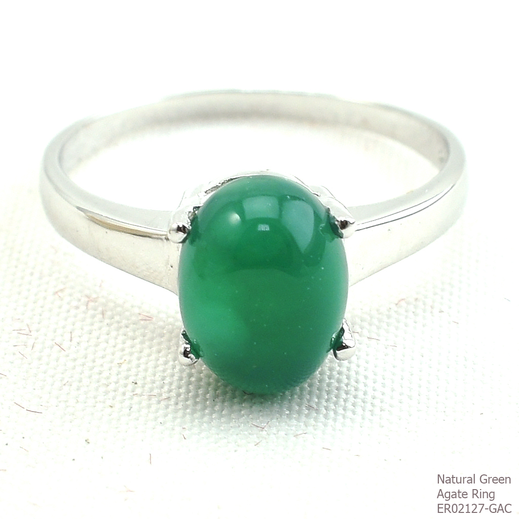 SKJewelryFactory เเหวนพลอยหลังเบี้ย เรือนเงินแท้ 92.5% ฝังพลอยกรีนอะเกทแท้ ER02127-GAC
