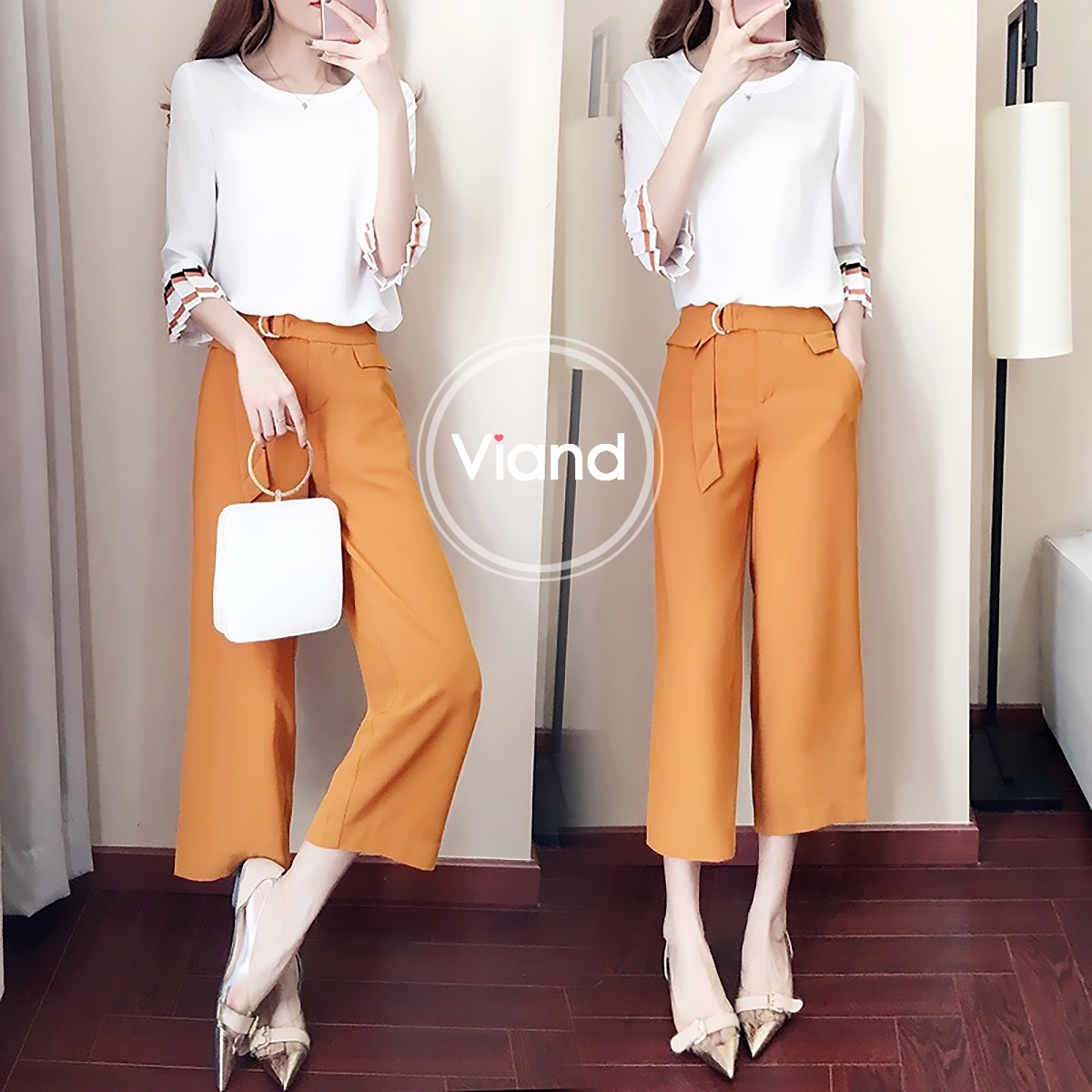 เสื้อผ้าเกาหลี พร้อมส่ง เซ็ท2ชิ้นสุด งานผ้าจอร์เจีย