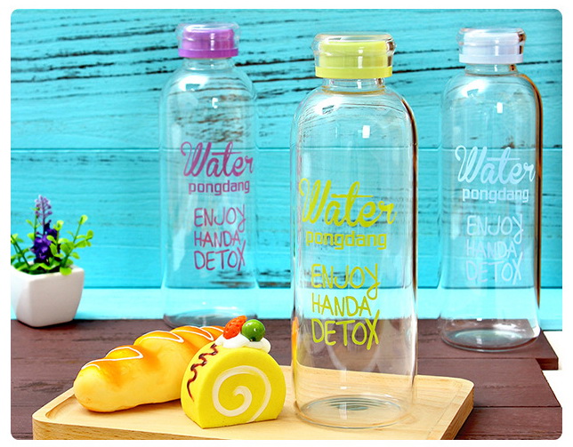 พร้อมส่ง ขวดใส่น้ำ Pongdang Water น้ำดีท็อกสุดฮิตในเกาหลี ขวดทำจากแก้ว Borosilicate รุ่นฝาสี +ถุง 2 แบบ