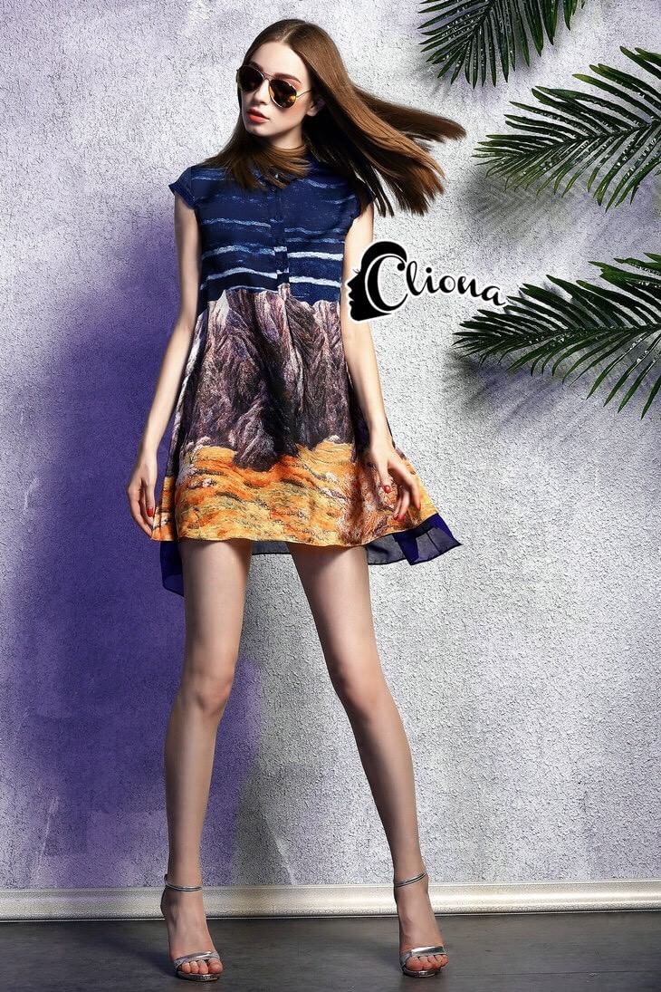 พร้อมส่ง Mini Dress ทรงปลายบานออก เนื้อผ้าพริ้วๆ