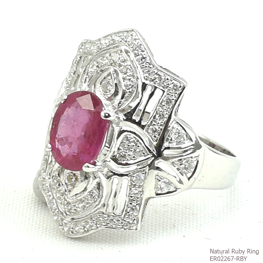 SKJewelryfactory แหวนเงินแท้ 92.5% ฝังพลอยทับทิมแท้ ดีไซด์สุดหรูอลังการณ์ ER02267-RBY