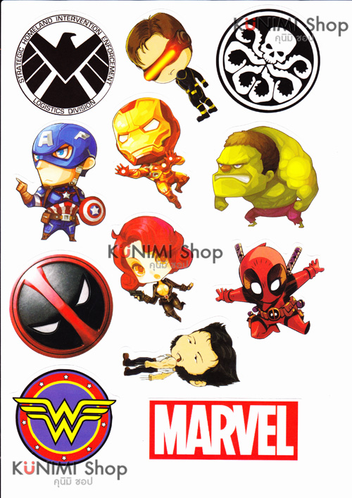 สติกเกอร์ลายการ์ตูน MARVEL ติดรถยนต์ , ติดมอเตอร์ไซต์, ติดจักรยาน, ติดกระเป๋า, ติดของใช้ต่าง, ติดผนัง 