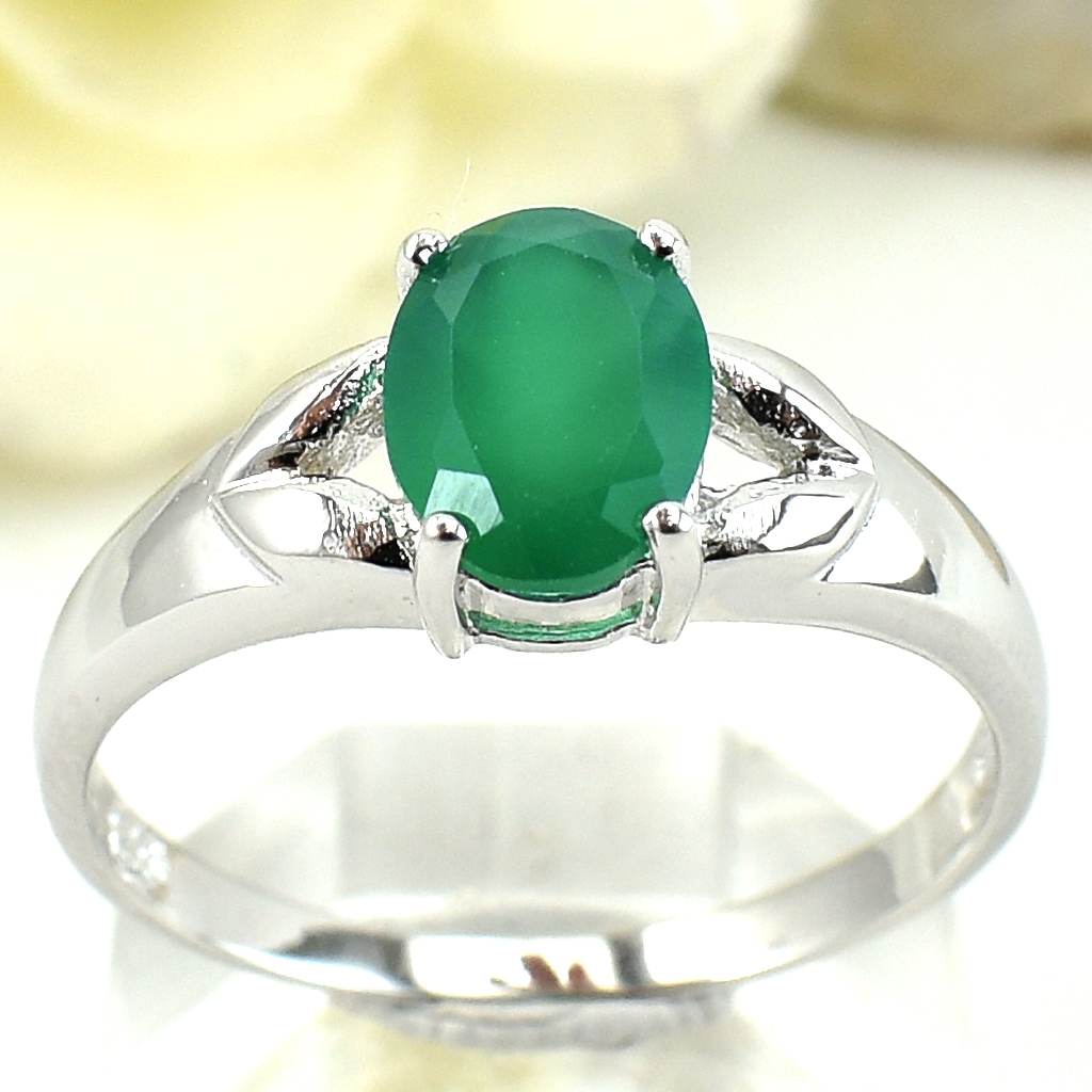 SKJewelryFactory แหวนพลอยเม็ดเดี่ยว แหวนชูยอด แหวนเงินแท้ แหวนพลอยกรีนอะเกทแท้ ER01096-GAG