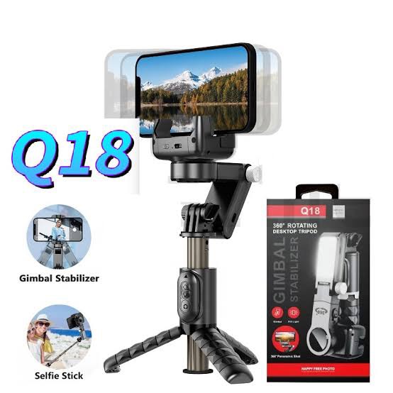 Q18 TRIPOD GIMBAL STABILIZER ขาตั้งกล้อง ขาตั้งมือถืออัจฉริยะ ไม้เซลฟี่กันสั่นมีไฟ LED