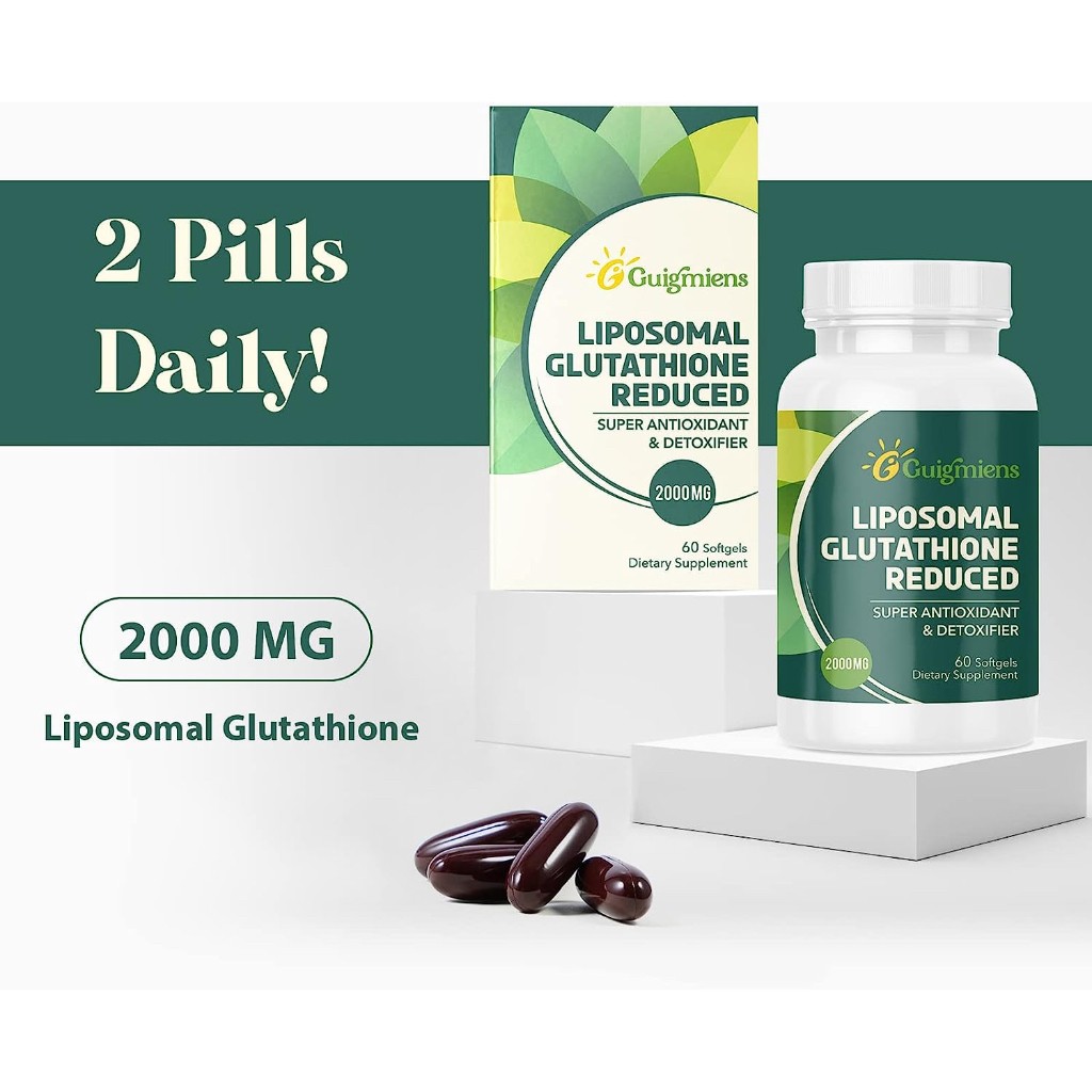 อาหารเสริมผิวขาว เนียน เด้ง Guigmiens Liposomal Glutathione 2000 MG Hyaluronic Acid + Collagen Peptide + Resveratrol 60 Softgels