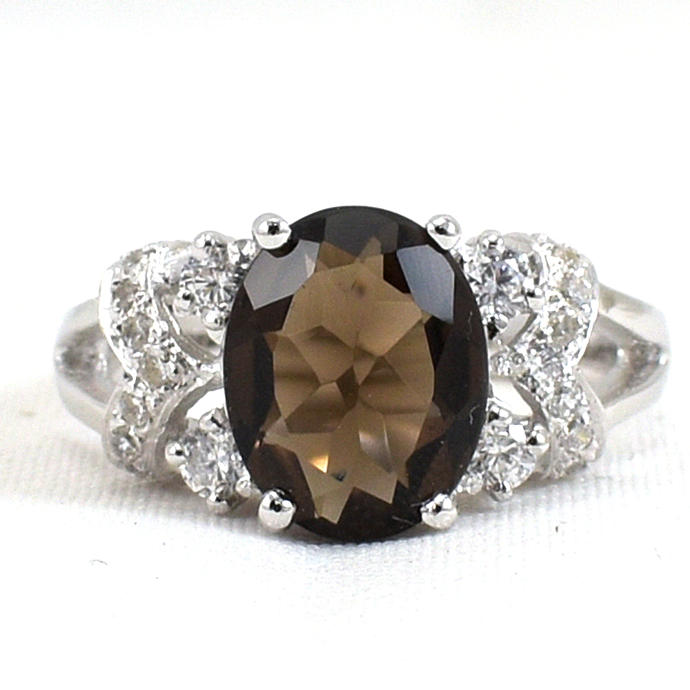SKJewelryFactory แหวนเงินแท้ 92.5% ฝังพลอยสโมกกี้ควอทซ์แท้ ER01249-SMQ