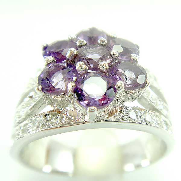 SKJewelryfactory แหวนเงินแท้ 92.5% ฝังพลอยแอมิทิสต์แท้ สไตล์ดอกไม้ ER00834-AMT