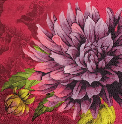 แนวภาพดอกไม้ ดอกรักเร่สีม่วง Dahlia เป็นภาพบล็อค 4 กระดาษแนพกิ้นสำหรับทำงาน เดคูพาจ Decoupage Paper Napkins ขนาด 33X33cm