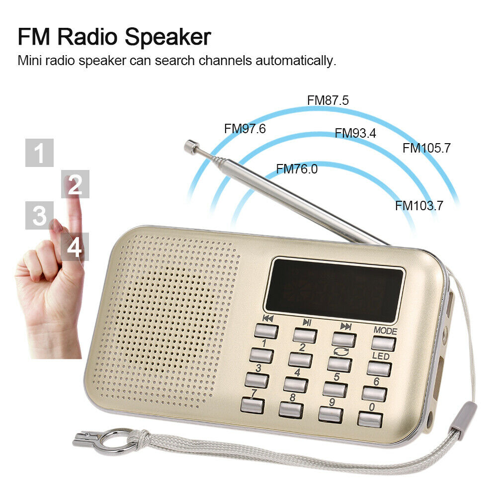 Y-896 Mini FM Radio Portable Digital Stereo Speaker MP3 Audio Player สีทอง