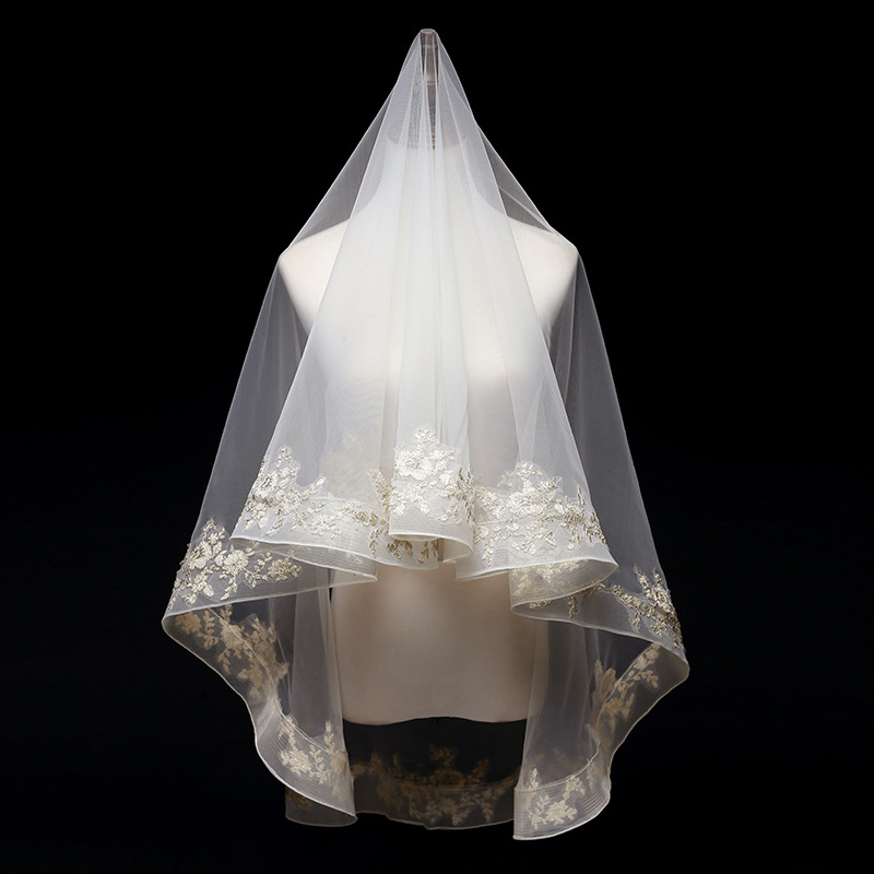 Veil เวล ผ้าคลุมเจ้าสาว ขอบลูกไม้ ยาว 1.5 เมตร โค้งลอนสวย แบบผืนใหญ่ (ไม่ติดหวีสับ) สีแชมเปญ (ครีม)