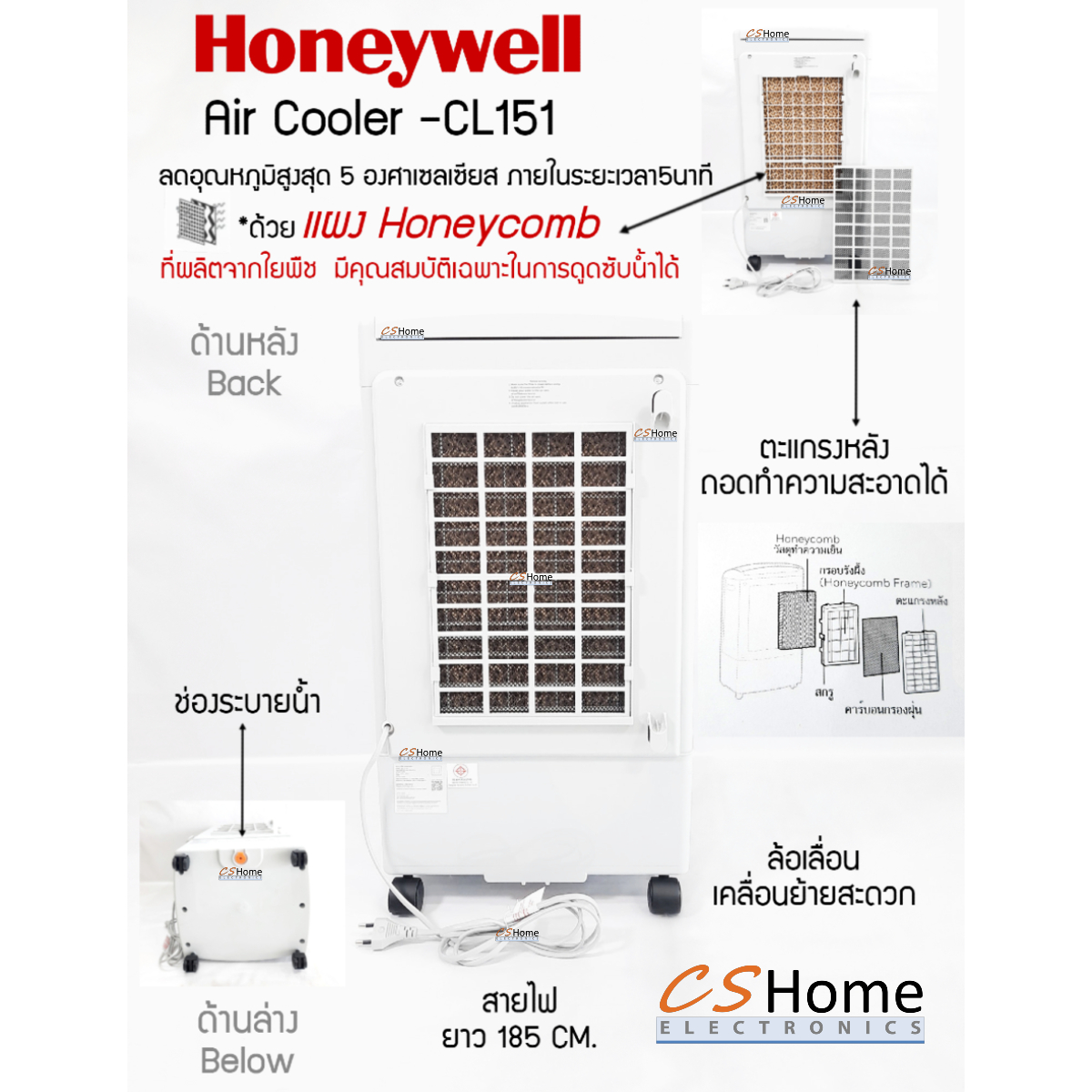 HONEYWELL พัดลมไอเย็น รุ่น CL151 ความจุนํ้า 15 ลิตร มีรีโมท รับประกันมอเตอร์ 5ปีตัวเครื่อง 1ปี CShome
