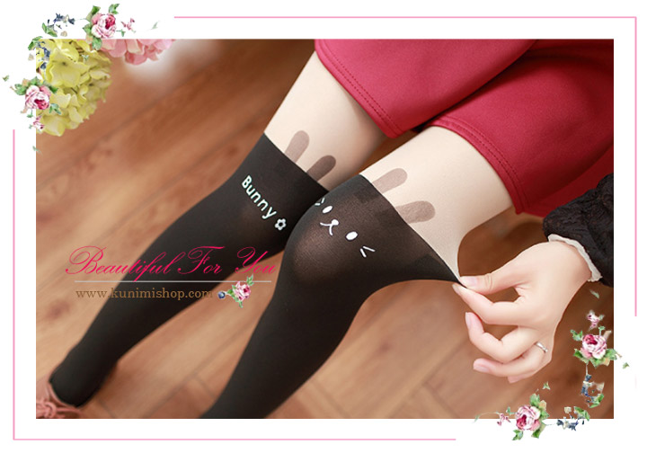 ถุงน่องแบบเต็มตัว สีทูโทน สีเนื้อ และสีดำ ลายกระต่าย สวยหวานน่ารัก ขนาด : FREE SIZE