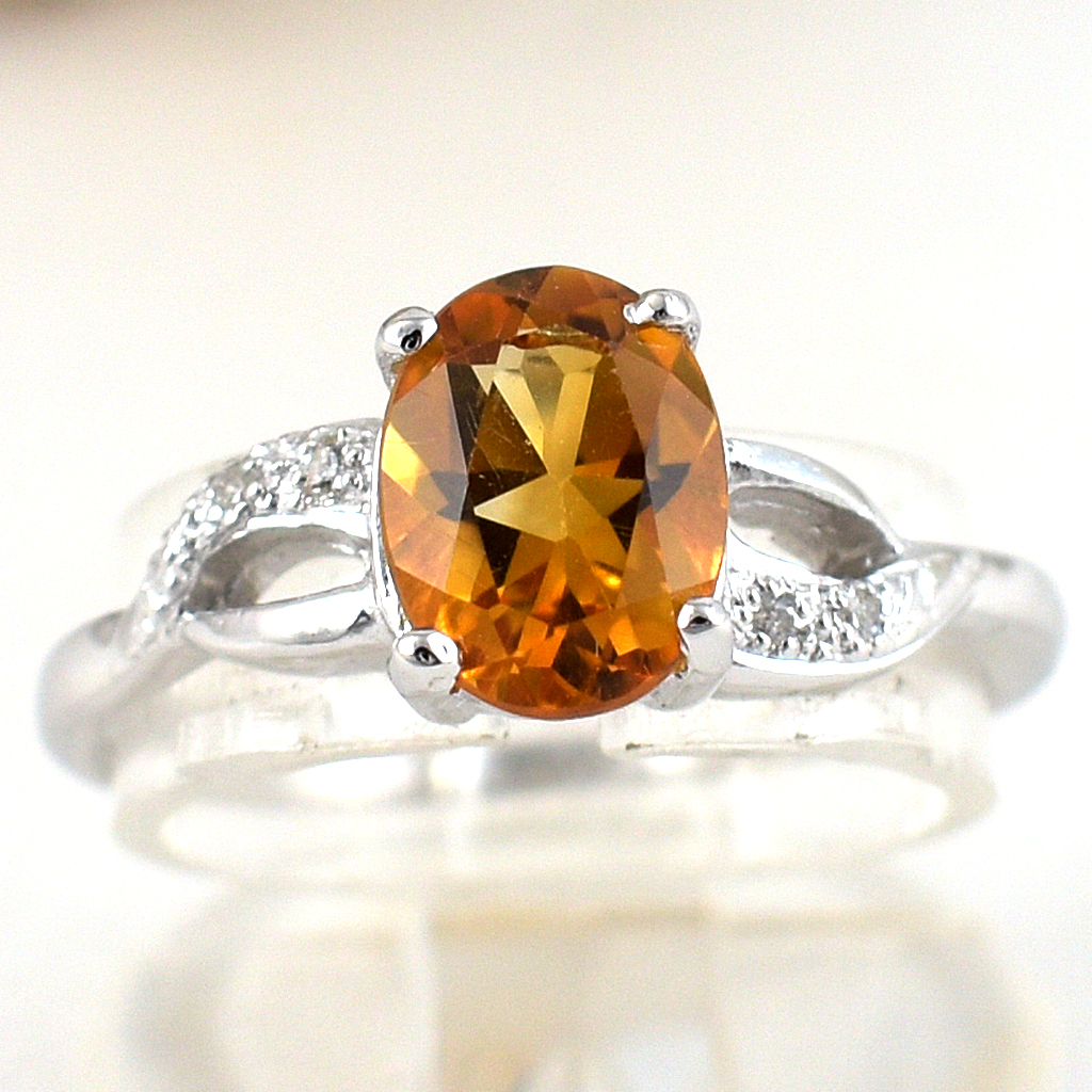 SKJewelryfactory แหวนเงินแท้ 92.5% ฝังพลอยซิทรินแท้ สไตล์เรียบหรู ER02417-CIT