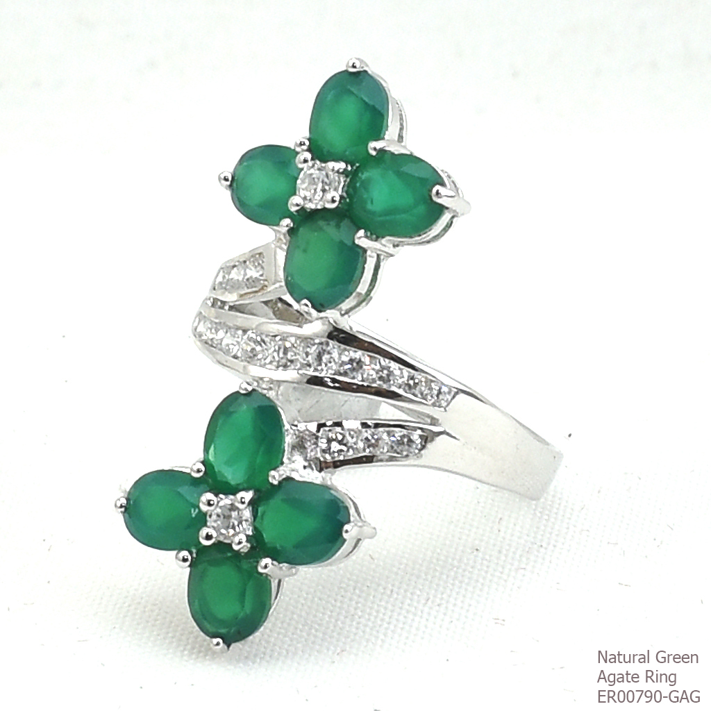 SKJewelryFactory แหวนดอกไม้ พลอยเขียวแท้ เรือนเงินแท้ 92.5% พลอยกรีนอะเกทแท้ ER00790-GAG