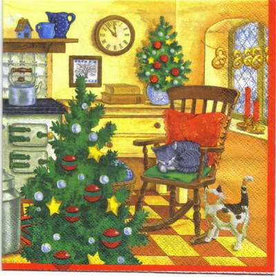 แนวภาพคริสต์มาส ทำขนม ห้องครัวในวัน Christmas เป็นภาพครึ่งแผ่น กระดาษแนพกิ้นสำหรับทำงาน เดคูพาจ Decoupage Paper Napkins ขนาด 33X33cm