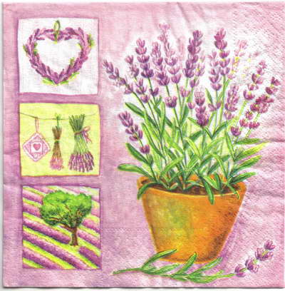 แนวภาพสวน สวนลาเวนเดอร์ แบบวินเทจ Lavender Garden เป็นภาพบล็อค 4 กระดาษแนพกิ้นสำหรับทำงาน เดคูพาจ Decoupage Paper Napkins ขนาด 33X33cm