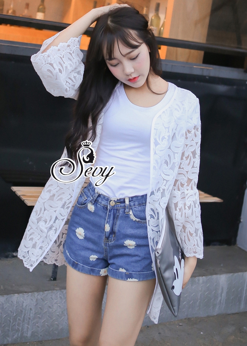 พร้อมส่ง เสื้อคลุมผ้าแก้วทอลูกไม้ซีทรู
