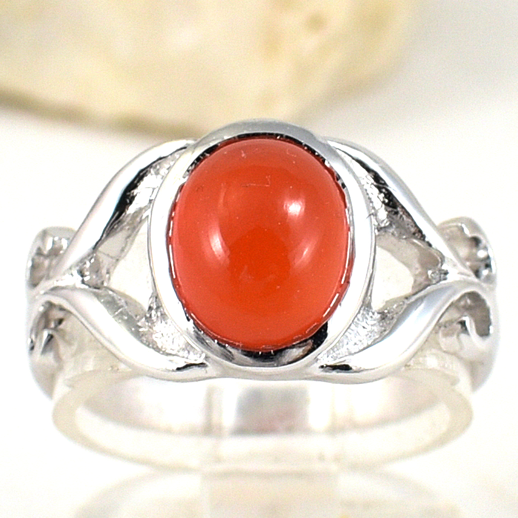 SKJewelryfactory แหวนเงินแท้ 92.5% ฝังพลอยคาร์เนเลี่ยนแท้ สีส้มสดใส ER02414-CNL